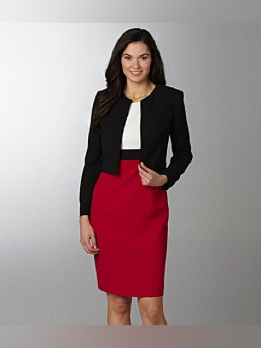 Tiana B. White, Black & Red Colorblock Midi Dress casual Dress +jacket /cardigan